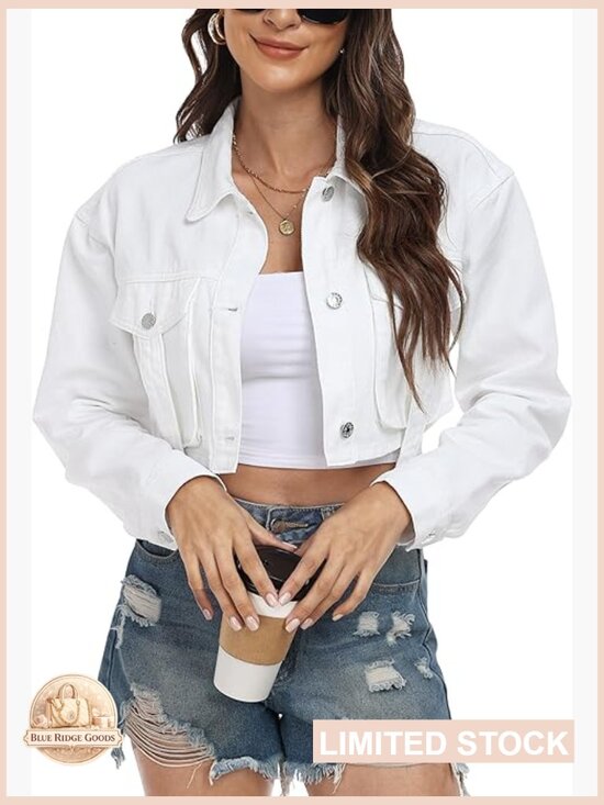 Jackets & Blazers - Cropped Denim Jacket Distressed Vintage Y2K Retro Chic Casual Button Down